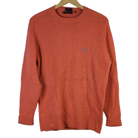 Ralph Lauren Chaps Mens Shetland Wool Sweater Orange Large Pullover Ribbed VTG - Picture 1 of 8